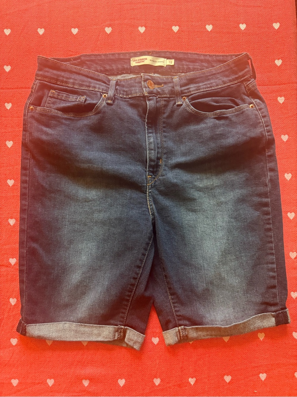 Signature by Levi Strauss Dark Blue Rolled Cuff Denim Bermuda Shorts